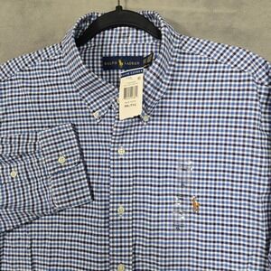 Ralph Lauren Oxford Shirt Mens 2XL Blue micro Check plaid Classic Flesh Pony NEW